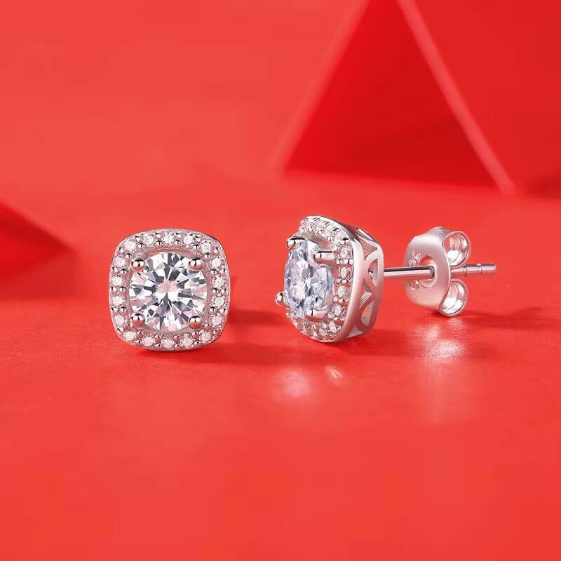 Square Gra Certificate Vvs Moissanite Earrings Stud Prong Settings 925 Sterling Silver Moissanite Earrings for Wedding Jewelry