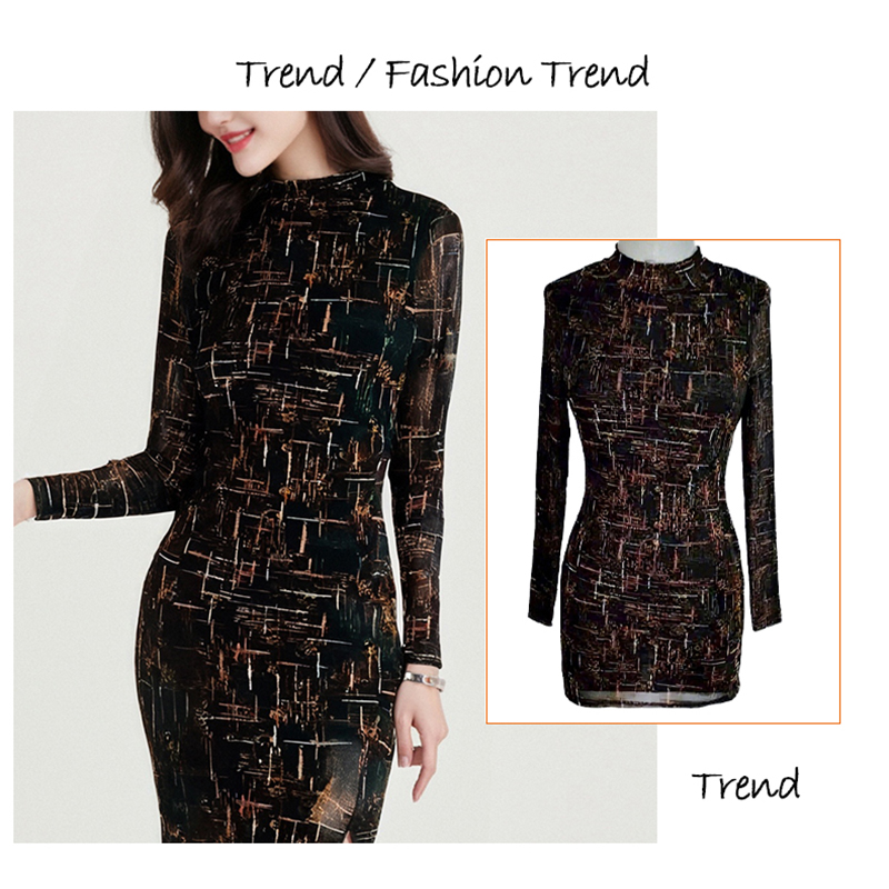 Skirts Women's Long Sleeve Mock Neck Bodycon Mini Dress with Abstract Print, Elegant Party Outfit