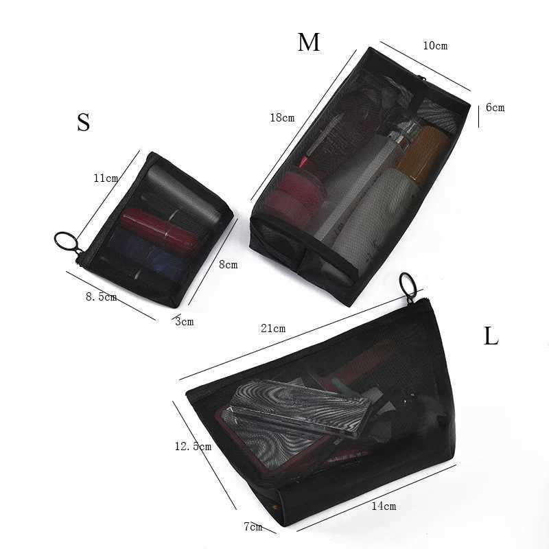 1pcs Black Womens Cosmetic Bag Mesh Storage Organizer for Cosmetics Pencil Case Travel Girl Brush Toilet Makeup Pouch CaseXJ250910