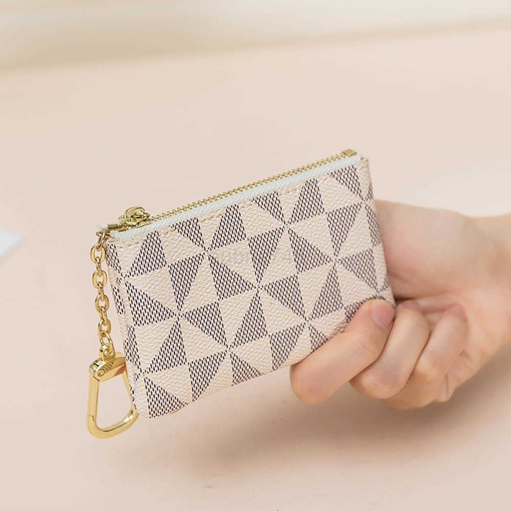 Leather Coin Purse for Women with KeyChain Small Zipper Change Purse coin Pouch Card Holder Wallet Clutch for Women MenWhiteZ250910
