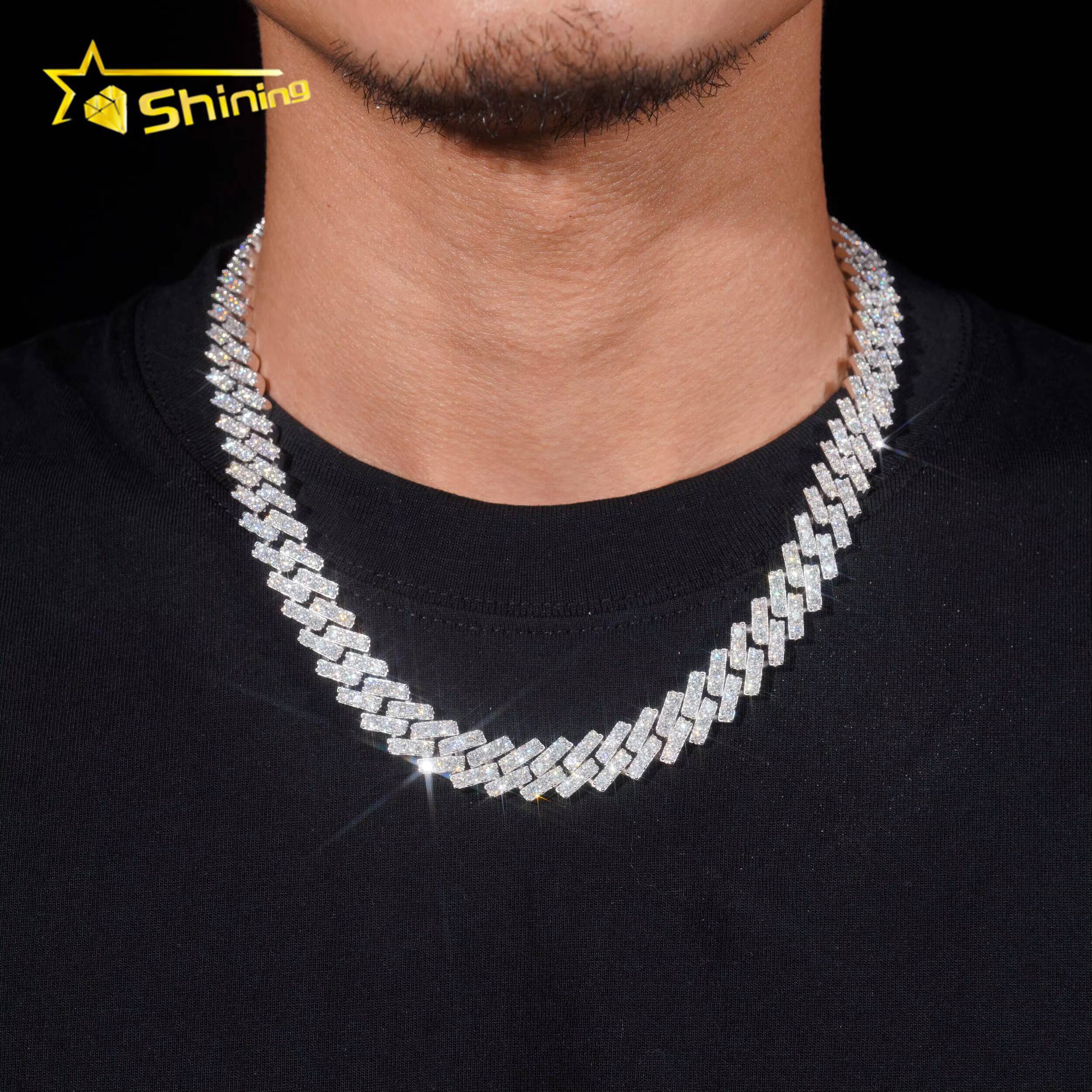Hot Sale 13mm Single Rows Vvs Moissnaite Iced Out Hip Hop Jewelry Moissanite Cuban Chain Sterling Silver 925 Gold Plated Chain