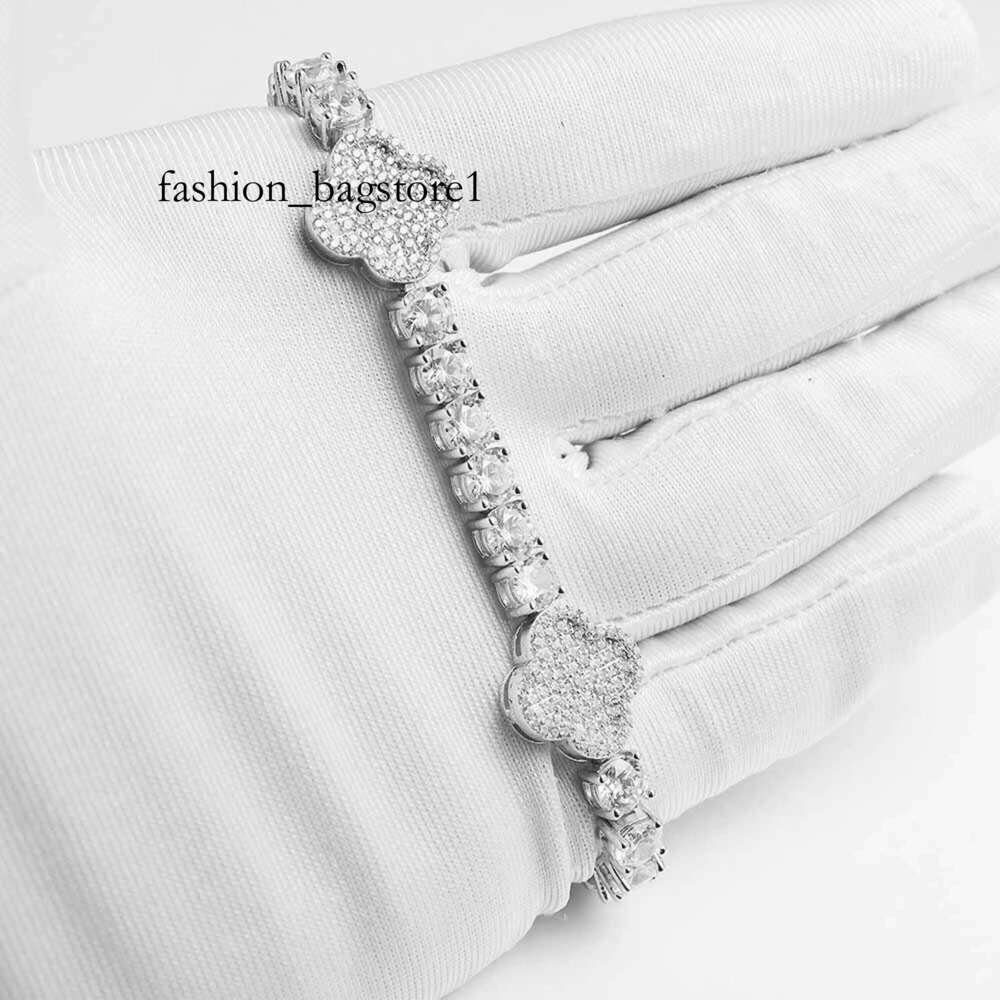 5MM Leaf Clover Bracelet 14K Gold Iced Out Jewelry for Women Elegant Gift with Sparkling Moissanite