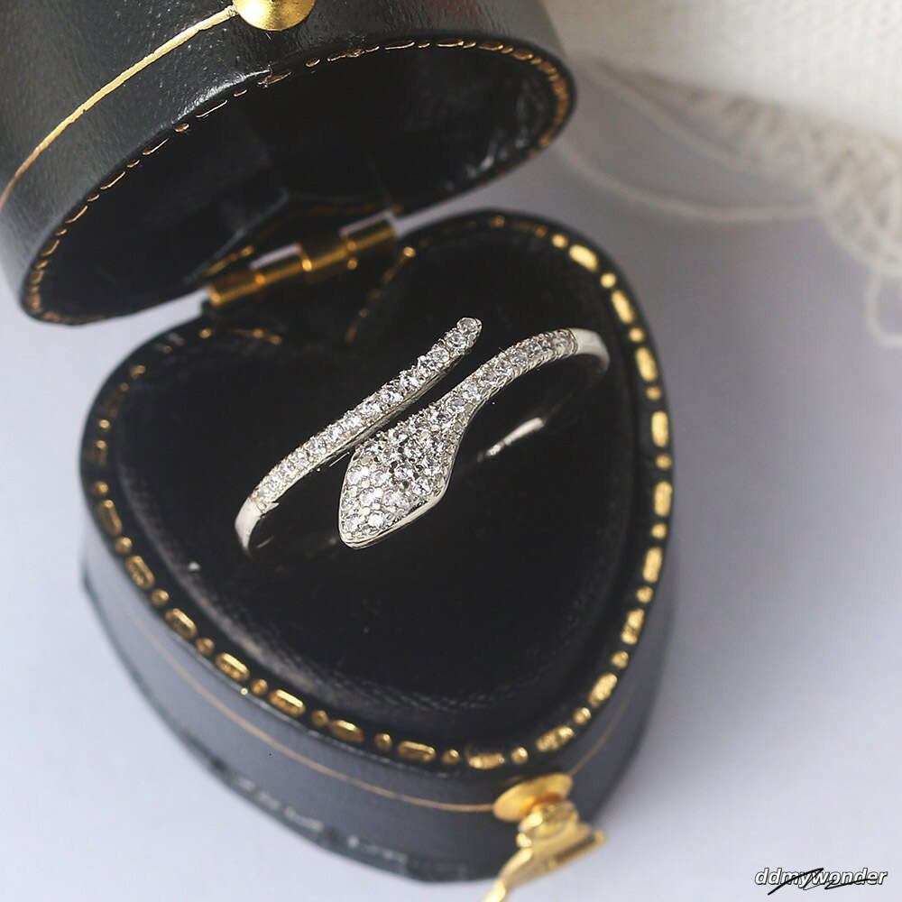Lingyue INS Zircon Micro-Inlaid Snake-Shaped Trendy Women's Open Ring Gold-Plated Jewelry ddmywonder ddmywonder