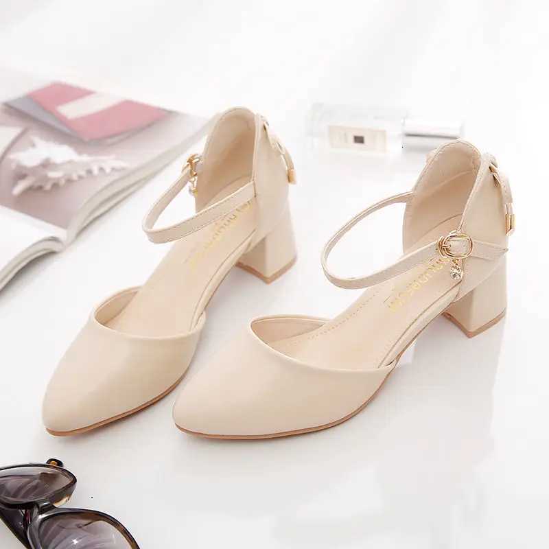 FHC Bowtie High Heels Women PumpsPointed toe Single Shoes WomanAnkle Strap SandalsBlock Heel Footware for Office LadyBeige W250910