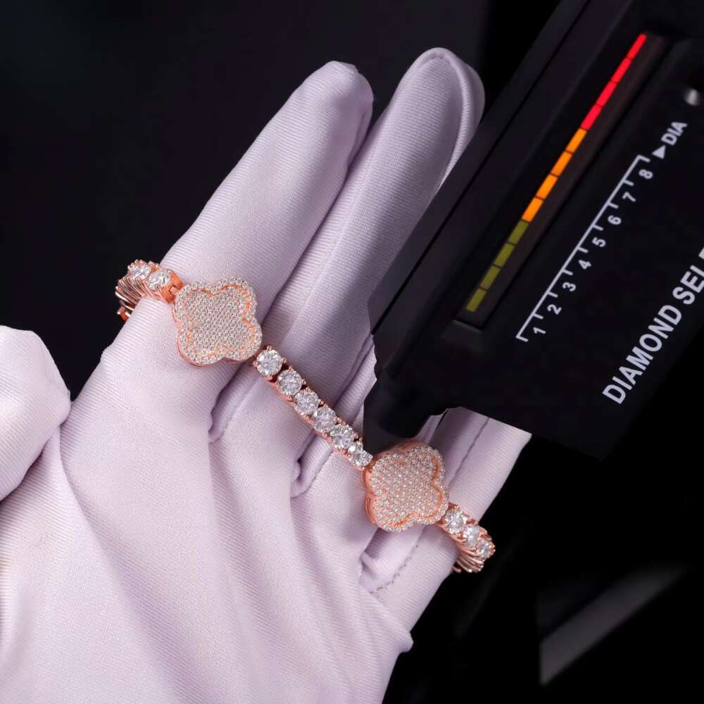 Hip Hop Ice Dia Four Leaf Clover Sier VVS Tennis Bracelet GRA Moissanite Bracelets Bangles