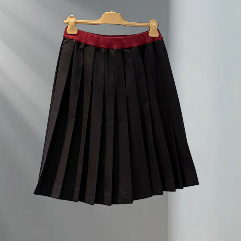 Designer Luxury Elegant Women's Striped Color Block Mid-Length Pleated Skirt Tie Elastic Waist Semi Skirt Classic Clothing Apparel S0926
