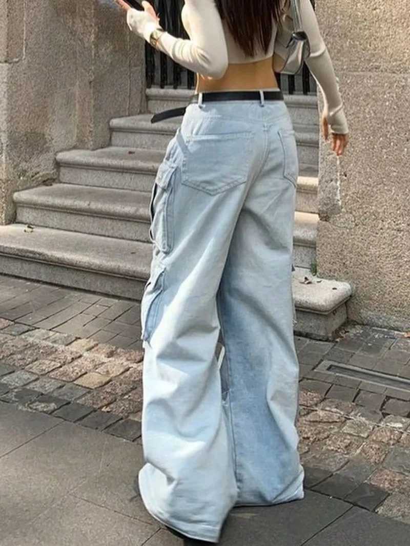 American Multipocket Loose Wideleg Straightleg Pants 2025 Harajuku Y2K Streetwear Cargo Pants Women Hiphop Baggy Denim Jeans Z250910