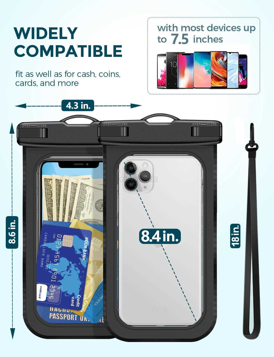 Waterproof Phone Pouch IP68 Floating Waterproof Phone Case Dry Bag Beach Cruise Essentials with Adjustable Lanyard for iPhone 16 Pro Max 15 Pro S24 S2