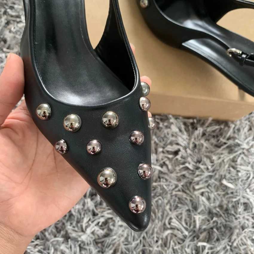 2025 Spring New Brand Women Sandal Fashion Rivet Pointed Toe Ladies Elegant Slingback Shoes Thin High Heel Pumps W250910