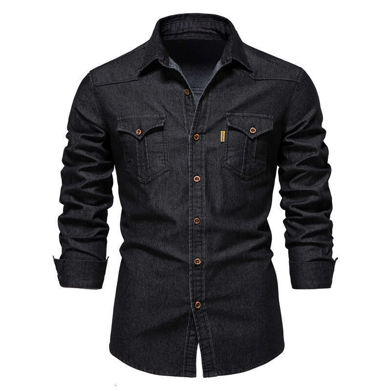 2024 Trendy New US Denim Men, Casual Solid Color Non-Ironing Long Sleeve Shirt for Men