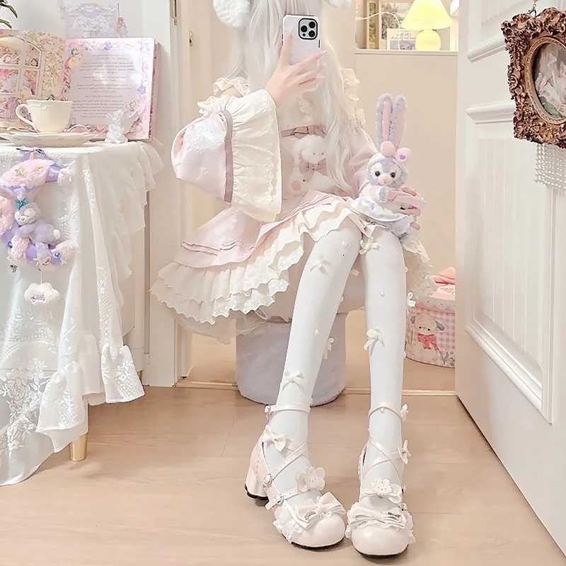 Lovely Girls Lolita Bowknots Rabbit Pumps ShoesWomen Students Cute Cat Claw Heel Ankle Straps Mary Janes W250910