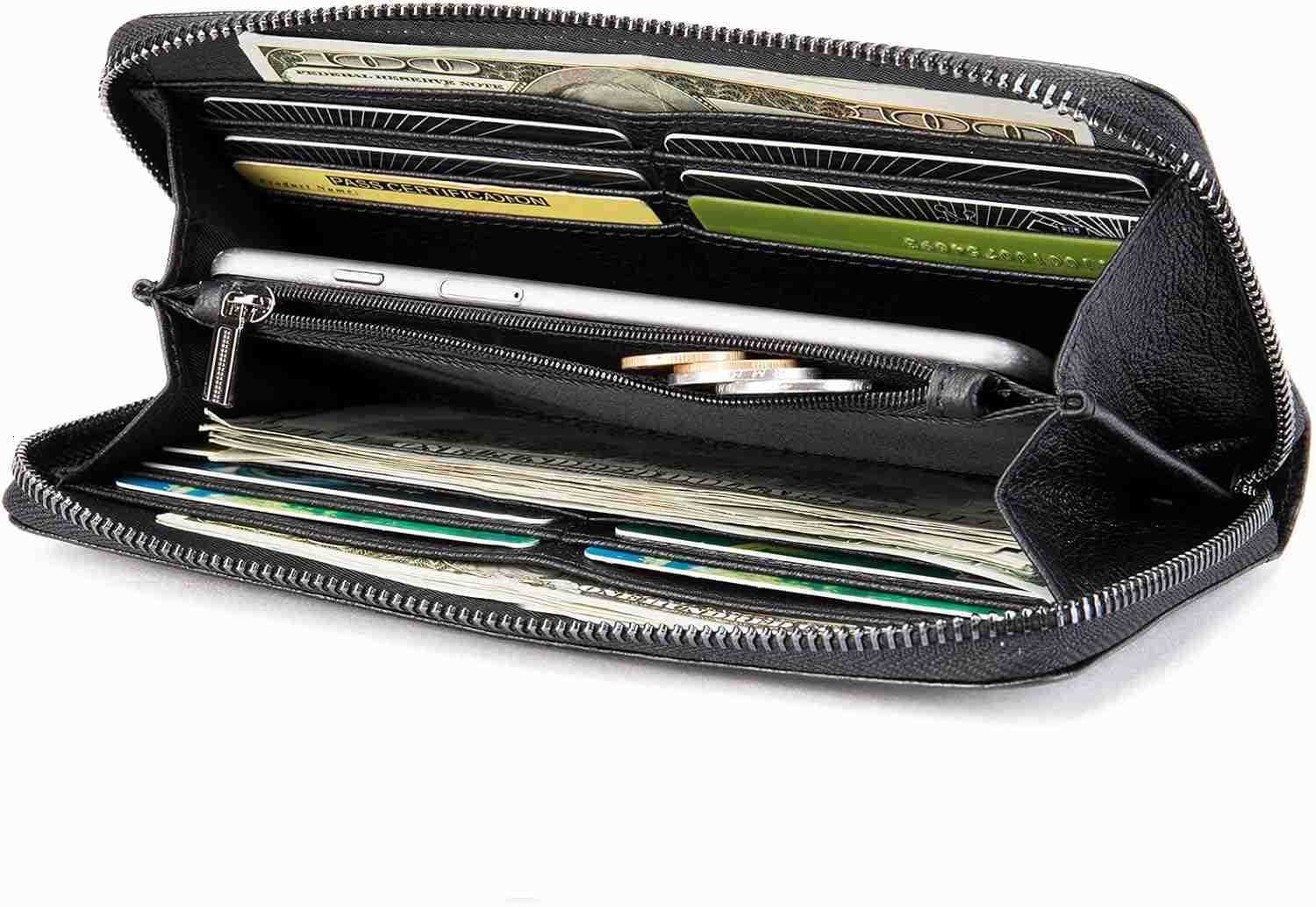 Genuine Leather Cool Long Wallets for Men Personalized Zip Around Wallet Checkbook Cash CARD Holder Wallet BlackZ250910