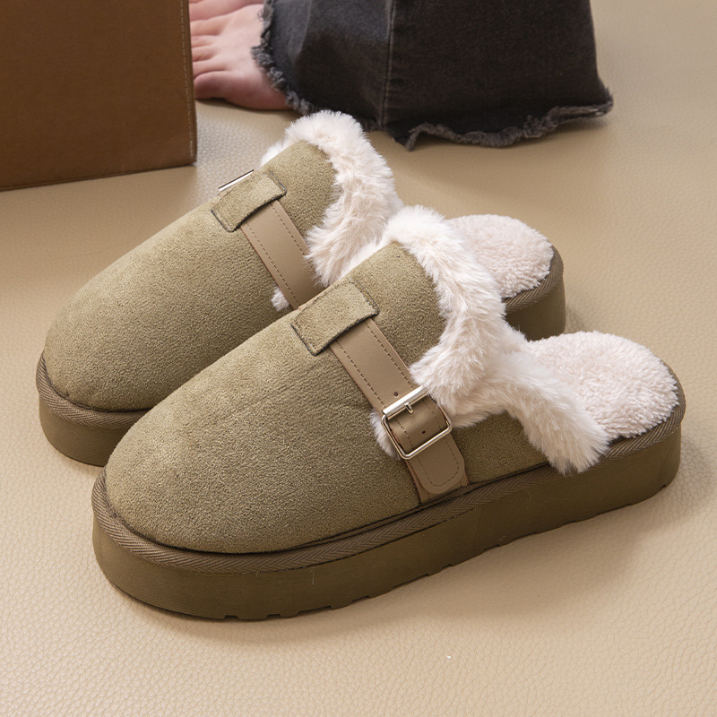 Free Shipping Winter New Design Warm Plush Slippers Ladies House Thick Sole Outdoor Comfortable Green Black Coffee