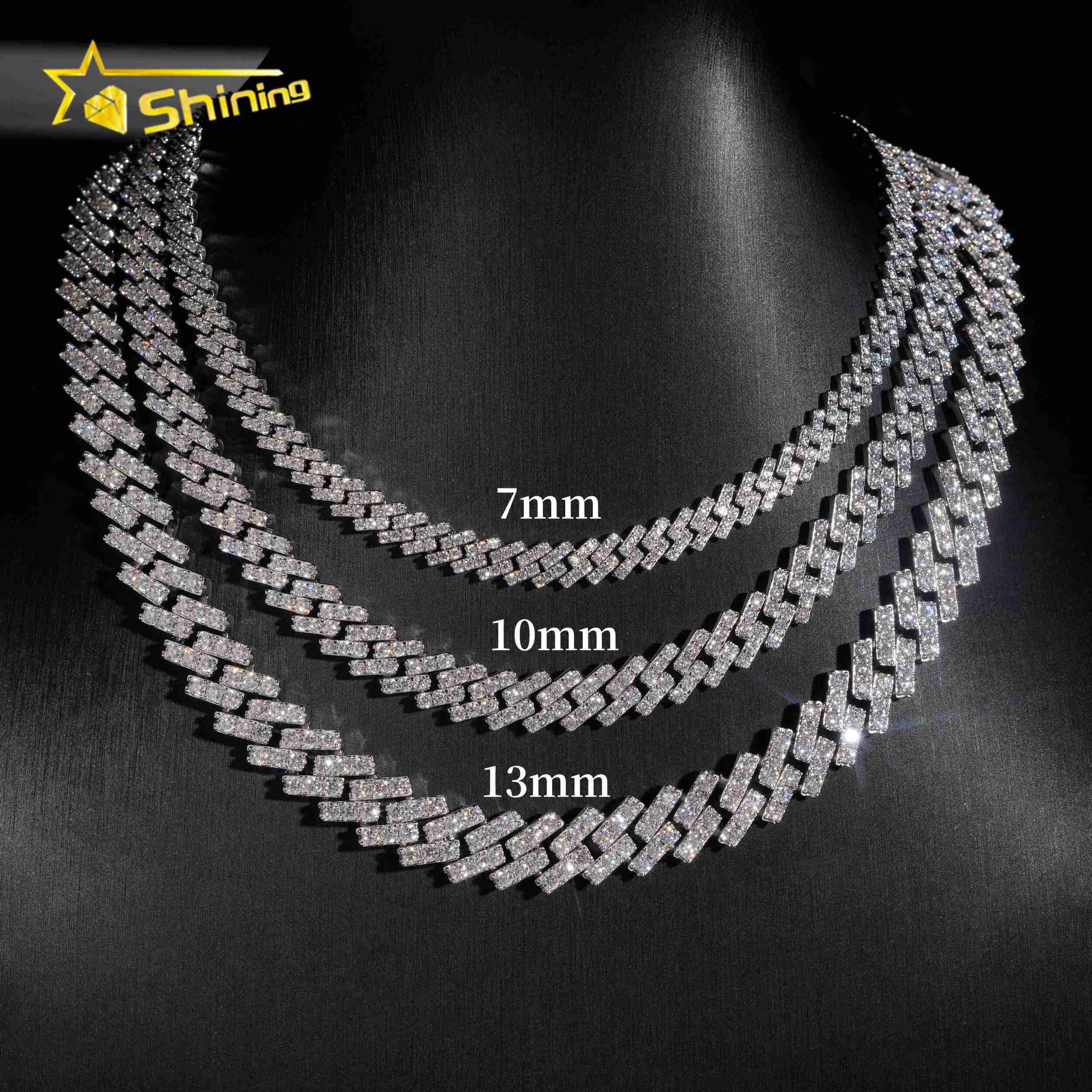 Hot Selling VVS Moissanite Chains Hip Hop 7mm 10mm 13mm One Row Moissanite Cuban Necklace Iced Out Link Chain Men