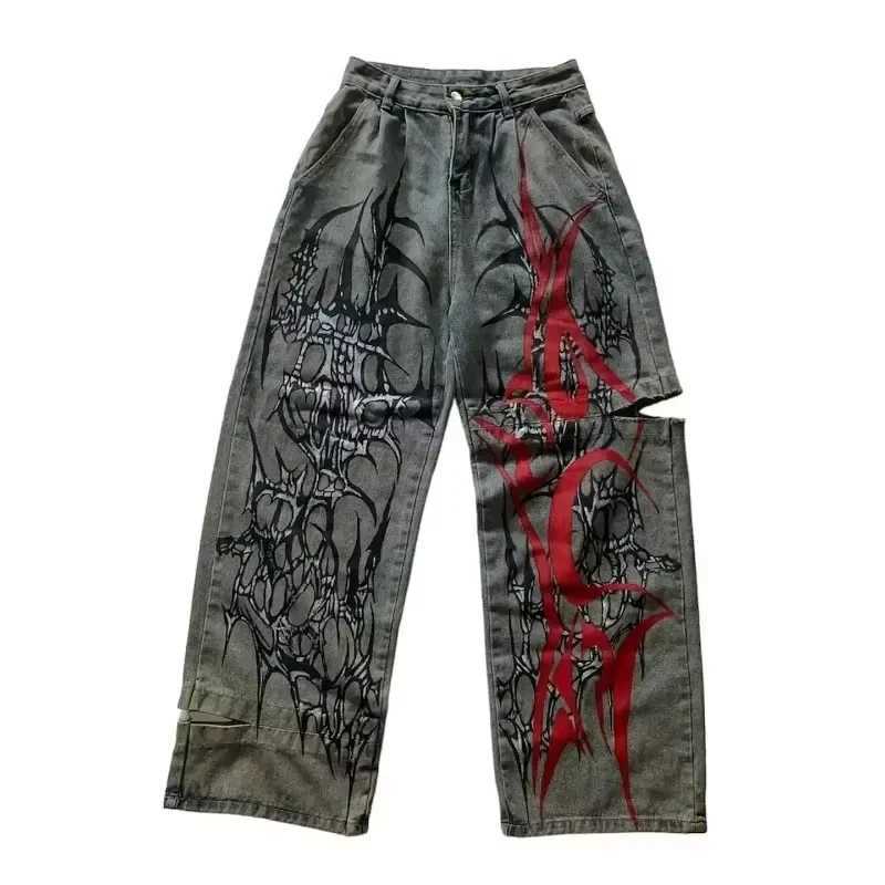2025 New American Trend Retro Hiphop Embroidery Pattern Baggy Jeans For Men And Women Y2K Harajuku Gothic Wide Pants Streetwear Z250910