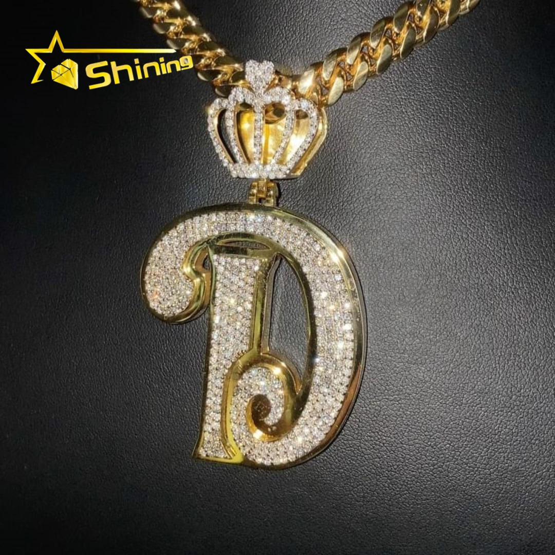 Custom Trendy Diamond Gold Jewelry 925 Sterling Silver Letter Pendant Diamond Personalized Fashion Pendants Charms Cuban Chain