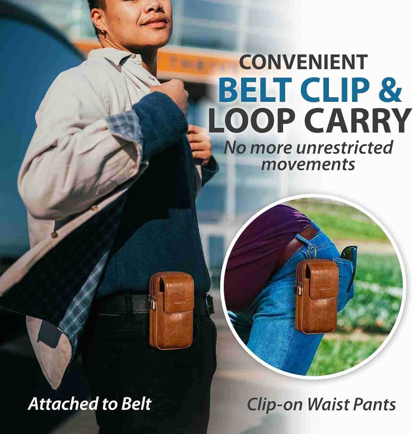 Genuine Leather Phone Holster for Belt Men Belt Clip Wallet Case Fit for iPhone 1615141312 Pro Max S25 Ultra Belt Pouch Travel Crossbody Cell Ph Z2509