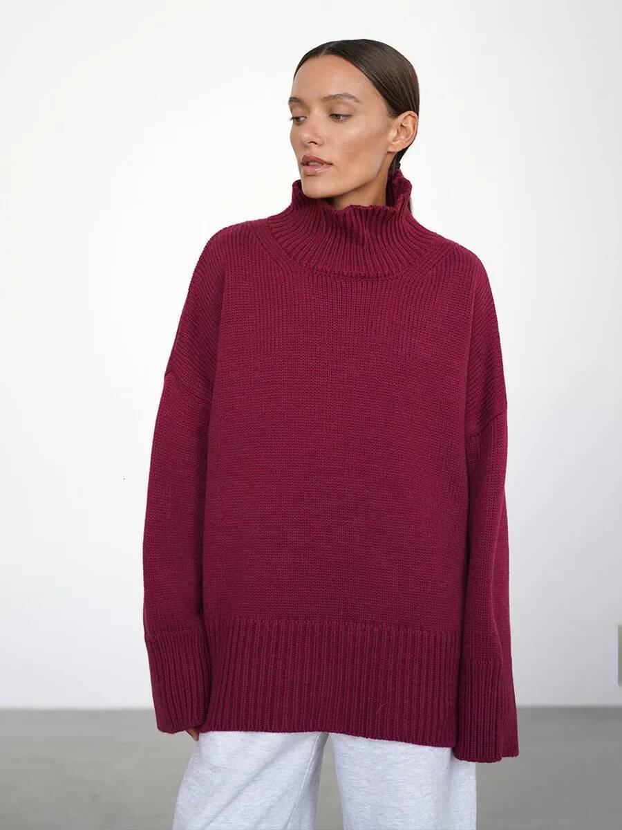 Blubelle Autumn Winter Women's Oversized Turtleneck Sweater Casual Warm Solid Basic Loose Knitted Jumper Pullover dongdumaoyi