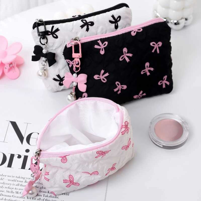 Cute Pink Bow Makeup Bag Mini Storage Case for Lipstick Card Sanitary Napkin Holder Womens Cosmetic PouchXJ250910