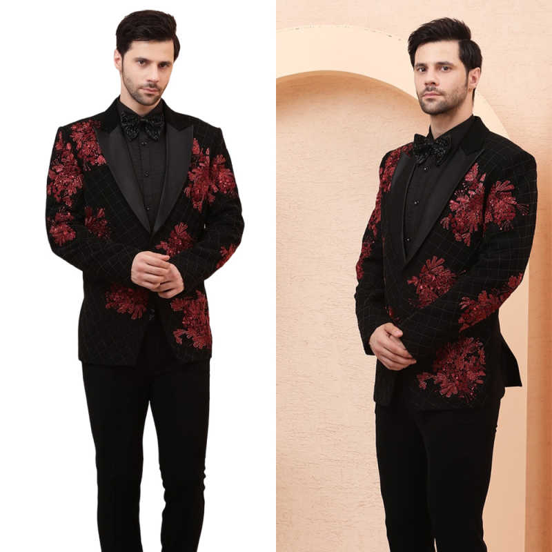 Luxury Men Suits Single Breasted Groom Prom Blazer Wedding Tuxedos 2 Pieces Appliques Party Male Business Customized