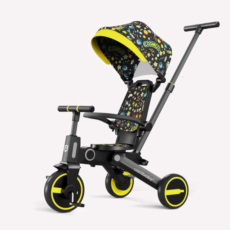 Childrens Push Tricycle Baby Pedal Tricycle with Canopy Rideable and Swivel Foldable Baby Stroller W250910