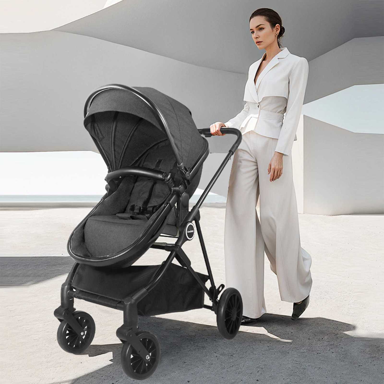2in1 Baby StrollerFolding High Landscape Pram Pushchair Adjustable Handler Extra Storage Spacious Seat Removable Footmuff W250910