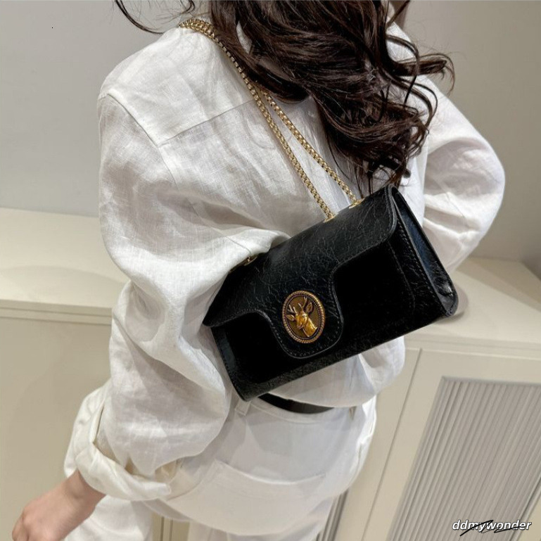 Women's Retro Flip Handbag Free Shipping Designer Splicing Chain Small Square New Fashion Single Shoulder Crossbody Casual Makeup Bag