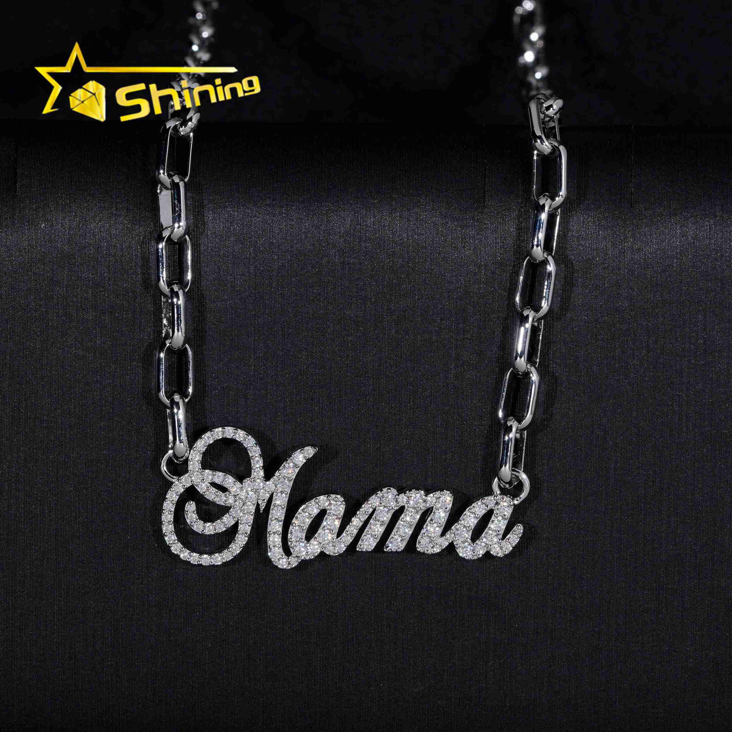 Fine Jewelry Hip Hop Moissanite Jewelry New Design Letter MAMA Moissanite Pendant Necklace Custom Jewelry for Men Women