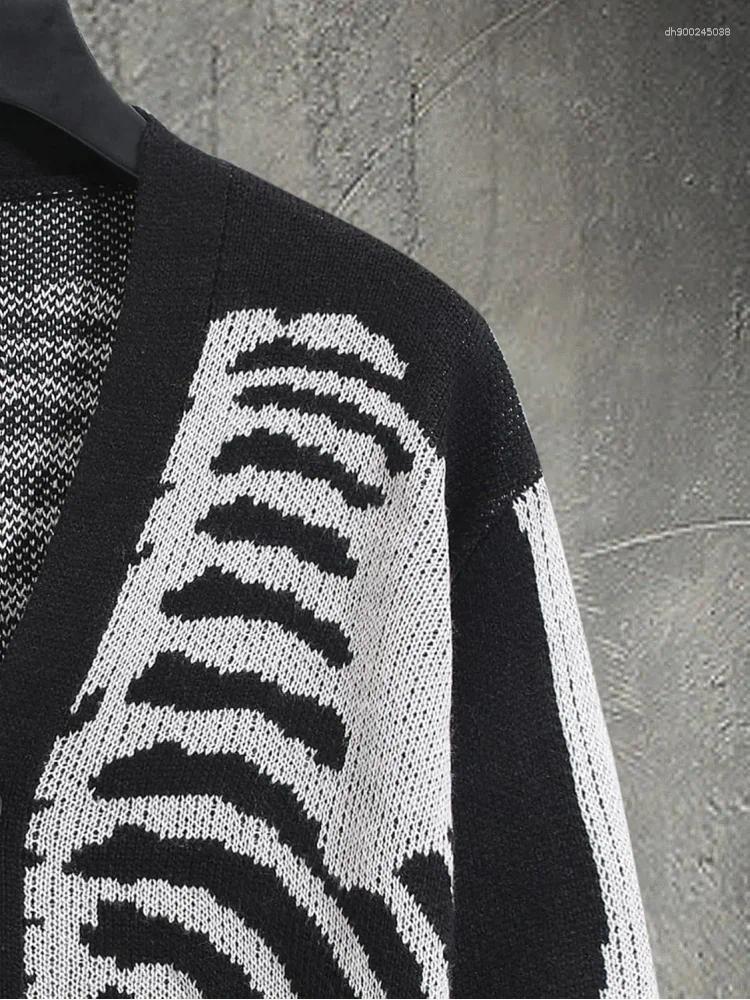 Men's Sweaters Skeleton Pattern Cardigan Gothic Long Sleeve Unisex Outwear Knitted Coats
