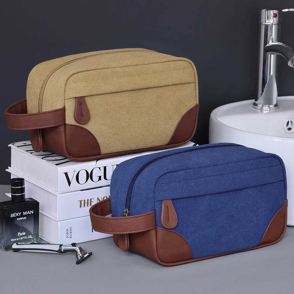 Large Capacity Leather Canvas Men Wash Shaving Women Toiletry Storage Waterproof Makeup Travel Organizer Retro Cosmetic BagXJ250910