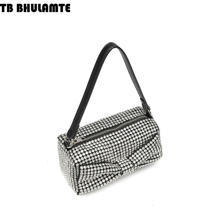 Free Shipping Designer Bag 2025 New Classic Small Square Bag Bowknot Evening Handbag Rhinestone Luxury Bag Clutch Shoulder Bag Full Rhinestone Banquet
