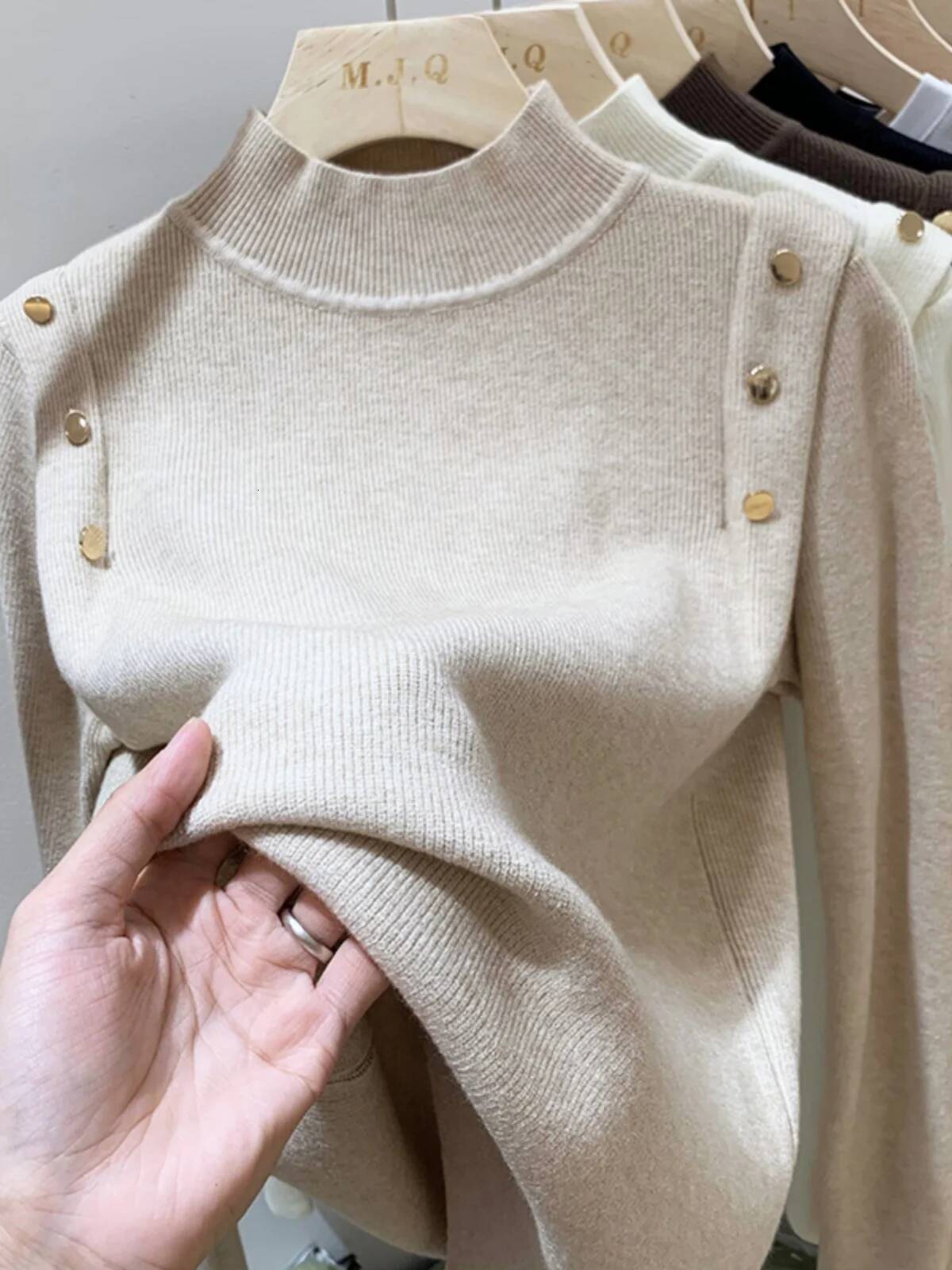 AOSSVIAO 2025 Button Turtleneck Knitted Sweater Pullovers Autumn Winter Basic Women Sweaters Fit Soft Warm Tops dongdumaoyi
