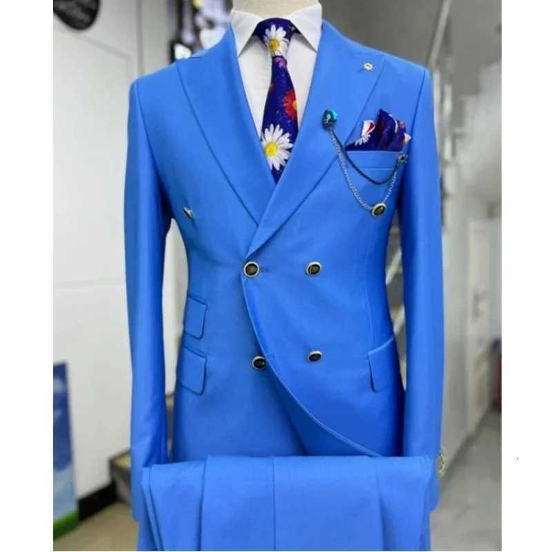 Suits for Men 2 Piece Solid Color Formal Business Casual Male Suit Fashion Peak Lapel Double Breasted Wedding Groom Tuxedo W250910
