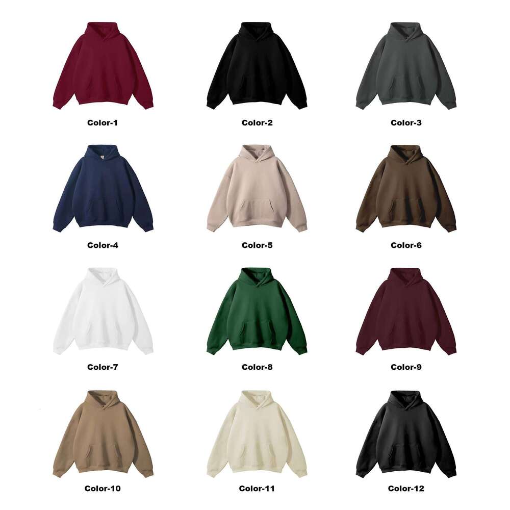 Streetwear Blank Drop Shoulder Wool Cotton Black Pullover Oversized Cordless Heavy Hoodie Sweatshirt