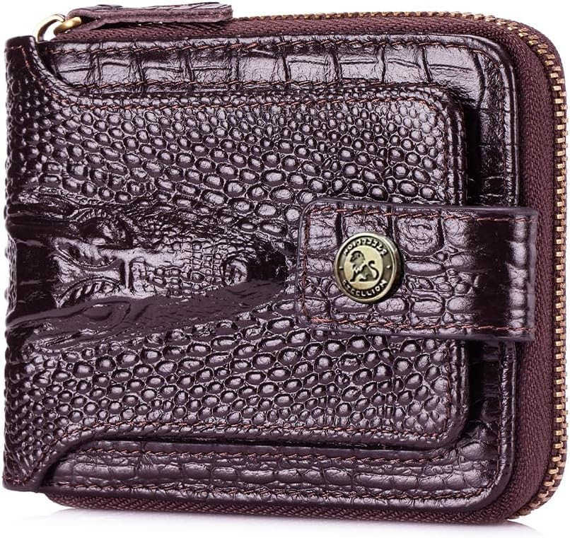 patterned wallet Genuine Leather Wallet for Men Large Capacity ID Window Card Case with Zip Coin Pocket CoffeeZ250910