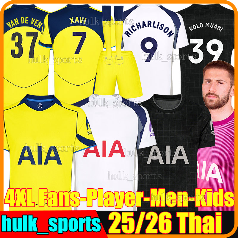4XL 2025/26 TOT RICHARLISON Soccer Jerseys KOLO MUANI J.PALHINHA JOHNSON ROMERO VAN DE VEN SOLANKE KUDUS MADDISON TEL VICARIO men kids kits socks sets football shirts