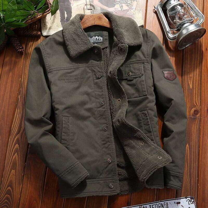 Winter Lamb Jacket Men's Classic Vintage Thick Fleece-lined Warm Wool Collar Parka Fashion Brand Windproof Motorcycle coat