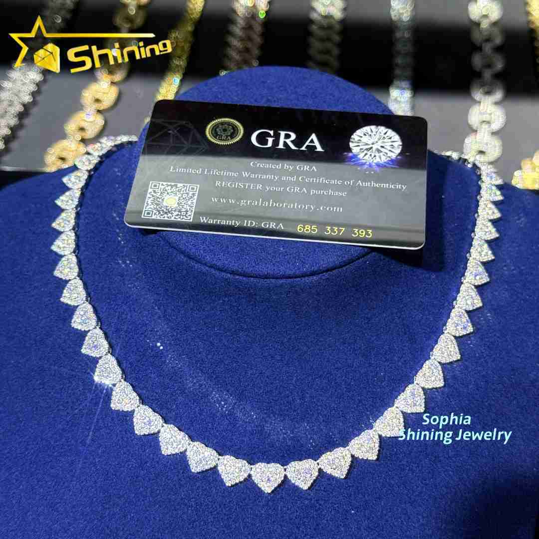 Wholesale Price Sterling Silver 925 Iced Out Vvs Moissanite Fine Hip Hop Jewelry Heart Cuban Link Chain for Women