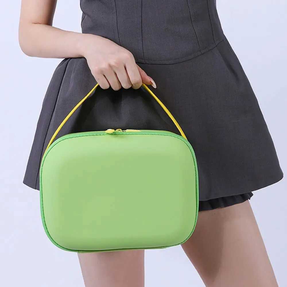 Simple Waterproof PU Cosmetic Bag Handle Square Portable Tote Bag LargeCapacity Zipper Wash Storage Bag WomenXJ250910