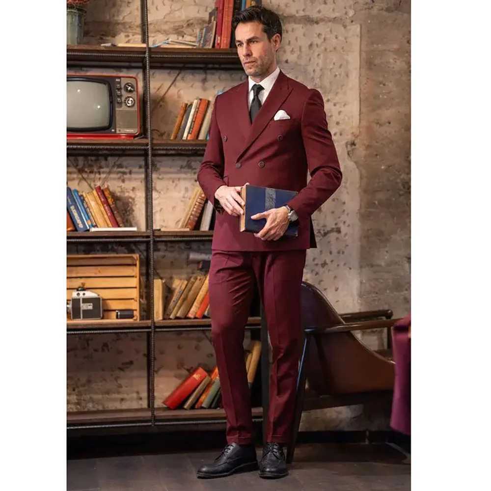 Luxury Men Suits Elegant Wedding Groomsmen Outfits Double Breasted Peak Lapel Slim Fit High Quality 2 Piece Jacket Pants Sets W250910