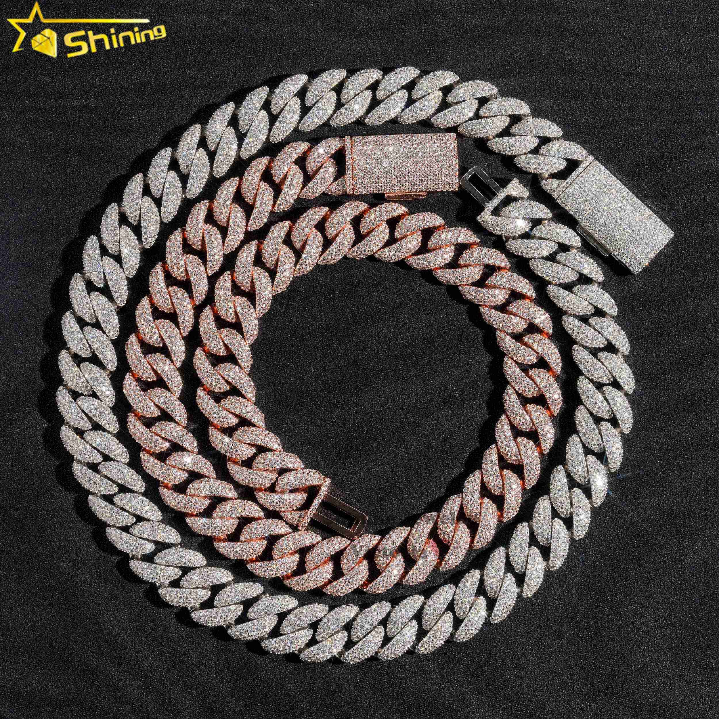 Wholesale Price Custom Hip Hop Jewelry S925 Sterling Silver d Color Vvs Moissanite 18mm Cuban Link Chain