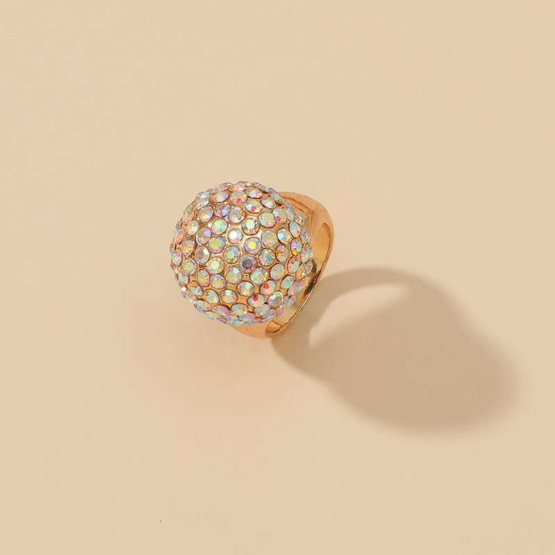Minimalist Personality Exaggerated Full Diamond Round Ball Trendy Elegant Versatile New Joint Ring