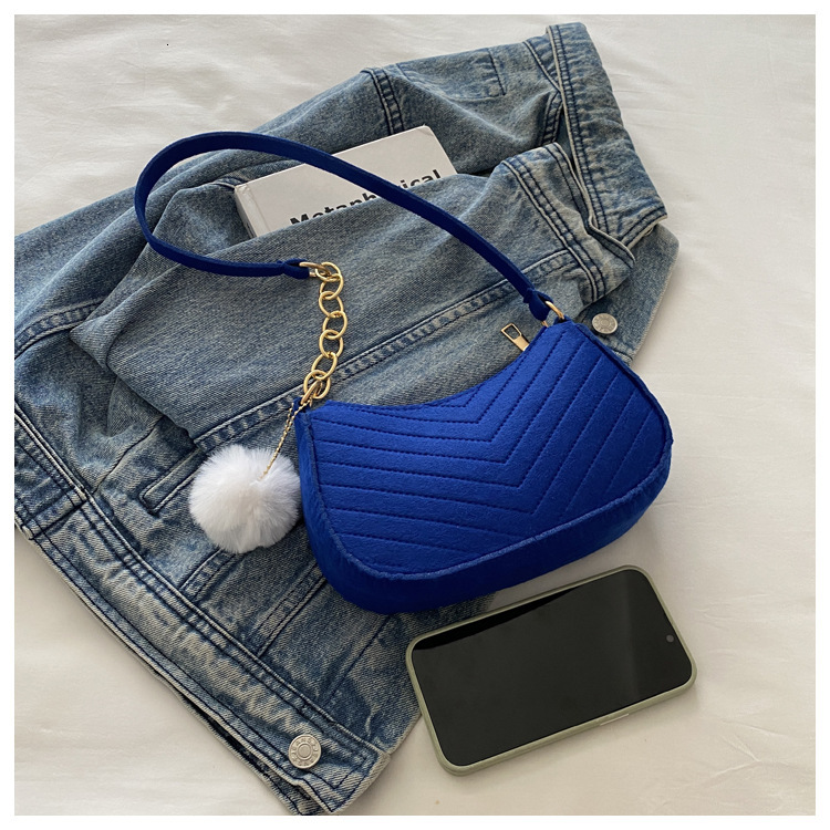 Solid Color Free Shipping Pom Pom Women S Bag Summer New Luxury Bag Fresh Felt Underarm Bag Embossed Fashion Single Shoulder Stylish Small Designer Ba