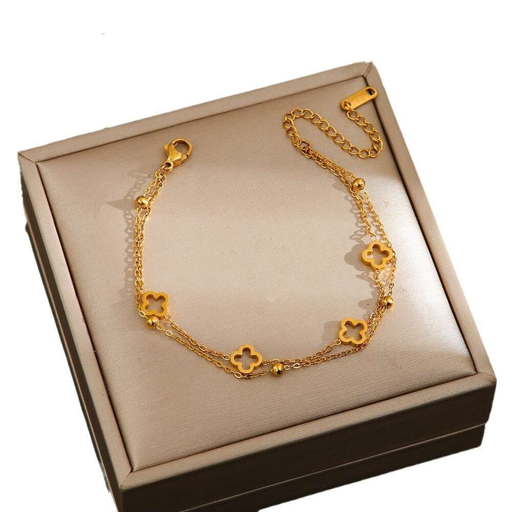 Japanese and Korean Light Fashion Hollow Four-Leaf Clover Titanium Steel Bracelet for Women Simple Versatile Layered Best Friend Jewelry Non-Fading