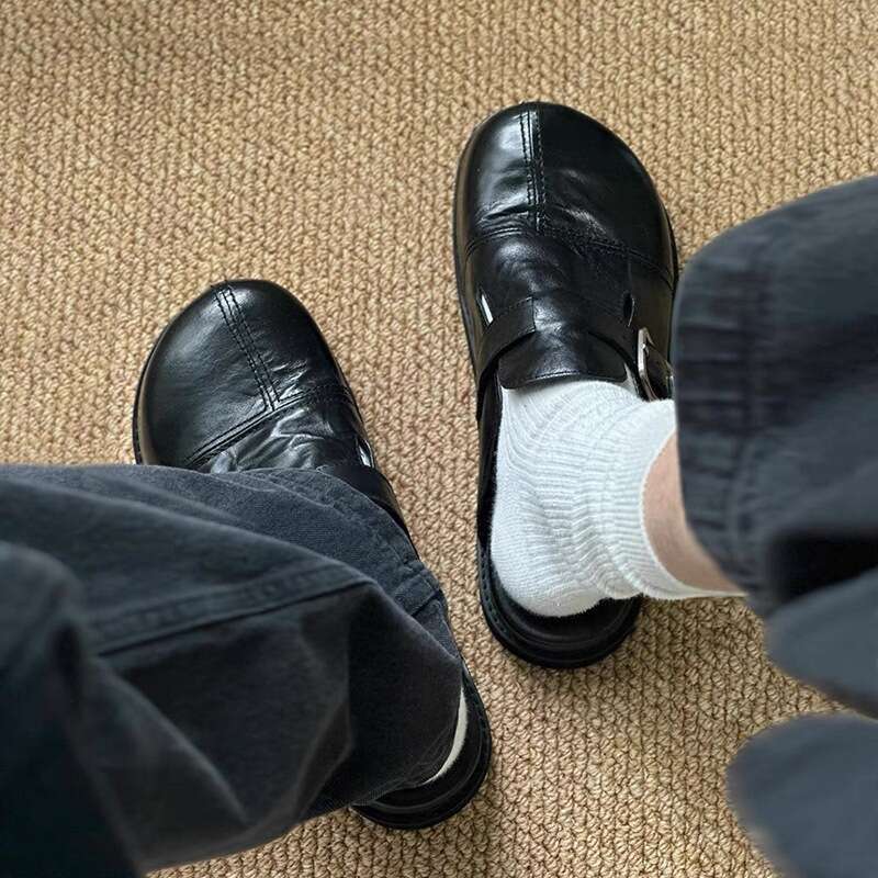 Thick-Soled Shoes for Women New Lazy Slip-On Fashion Belt Designer Shoe Buckle Half Mules Slippers