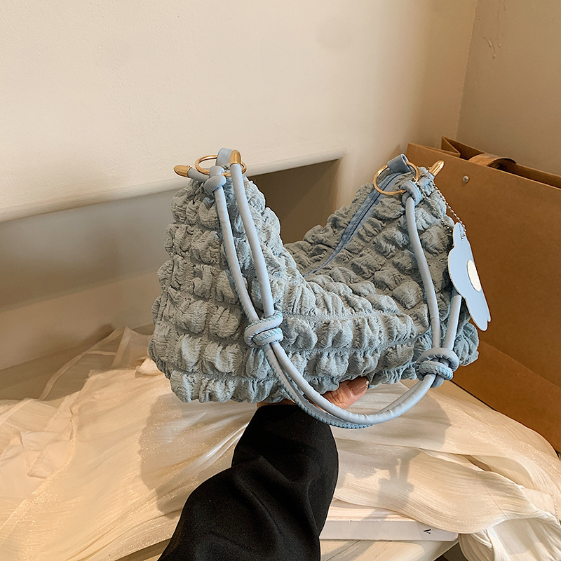 Pleated Large Capacity Fashion Free Shipping Korean Style Solid Color Fresh Knot Luxury Bag Shoulder Strap Designer Bag Small Bag For Women New Crossb