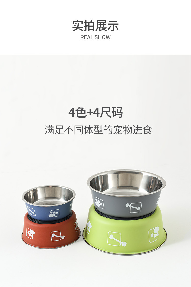Dog Bowl Stainless Steel Dog Cat Water Feeding Bowl Anti-Slip Anti-Spill Cat Bowl Double-Layer Printed Stainless Steel Pet Bowl