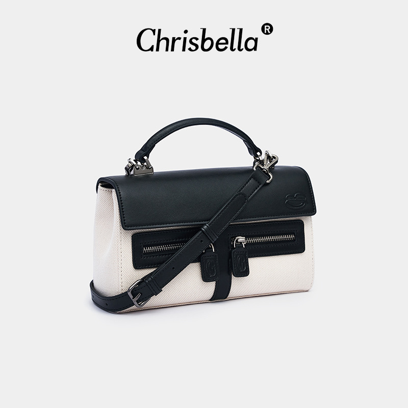 2025 New Cowhide with Canvas Pebble Cowhide Fashion Women's Leather One-Shoulder Crossbody Handbag