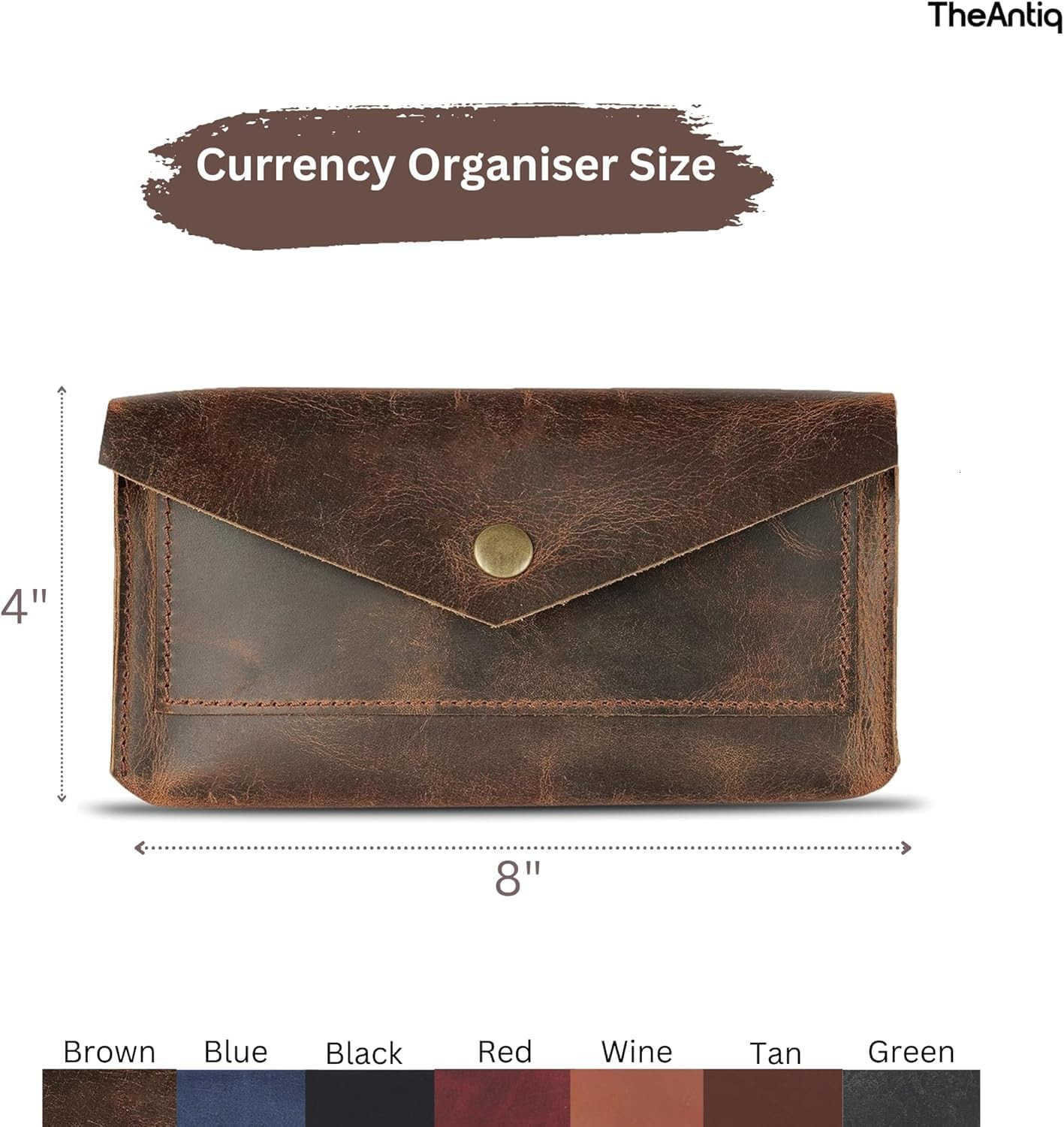 Brown Leather Cash Envelopes for Money Small Money Pouch With Mobile Holder Handmade Leather Wallets Currency Holder Money Organizer for Cash Money Ba