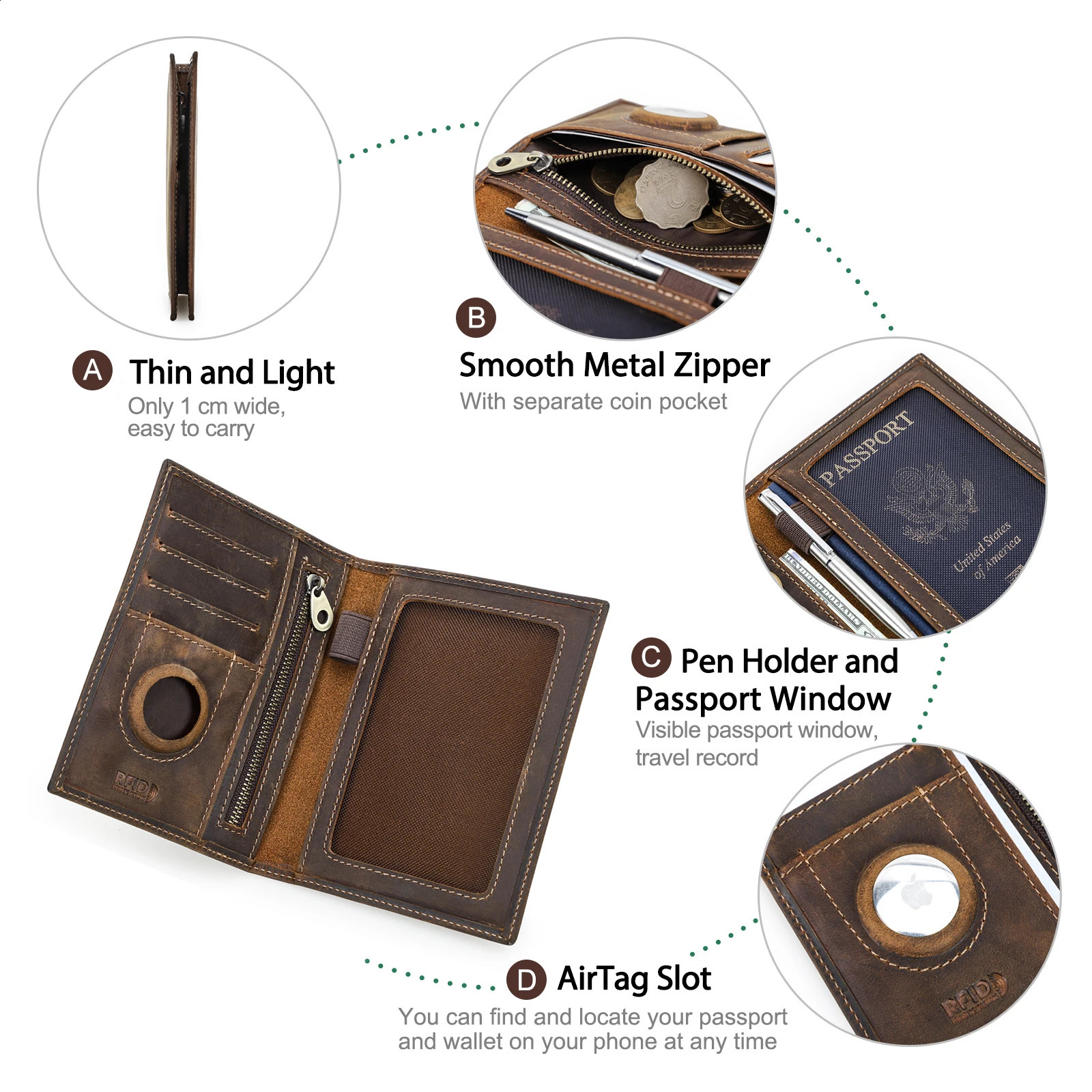 CONTACTS Genuine Leather Travel Wallet with Passport Holder RFID Blocking Card Holder Antilost Purse Mens Wallet250906